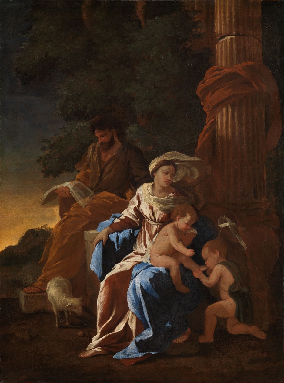 De Heilige Familie met de jonge Johannes door Nicolas Poussin