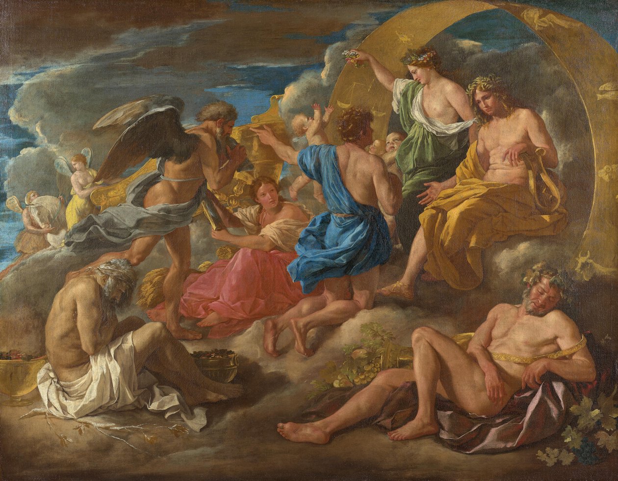 Helios und Phaëton mit Saturn und den vier Jahreszeiten door Nicolas Poussin