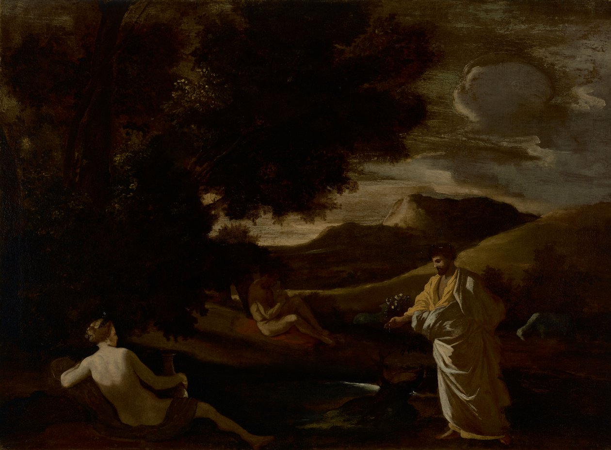 Koning Midas verandert een eikentak in goud door Nicolas Poussin