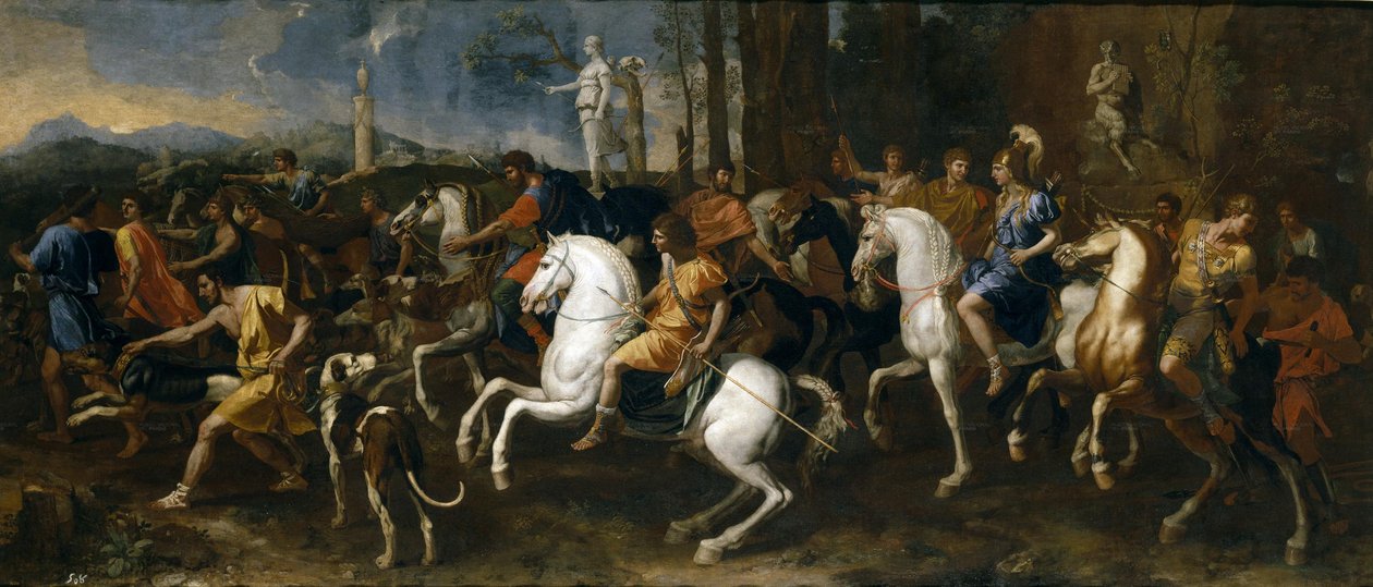 De jacht op Meleager en Atalanta of Le Départ pour la chasse (Het vertrek voor de jacht) door Nicolas Poussin
