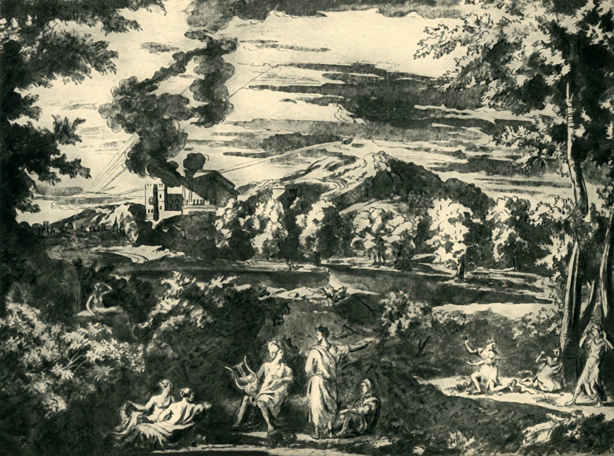 Landschap met Orpheus en Eurydice door Nicolas Poussin