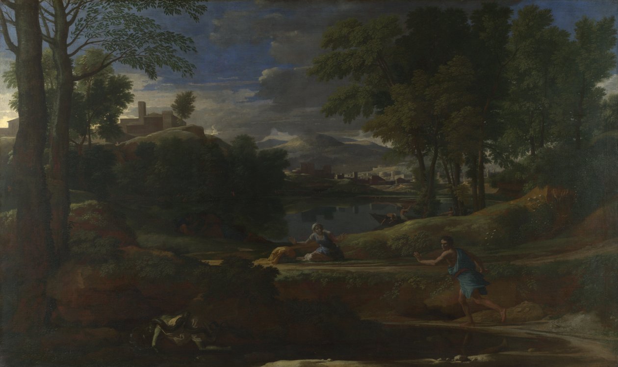 Landschap met een man gedood door een slang door Nicolas Poussin