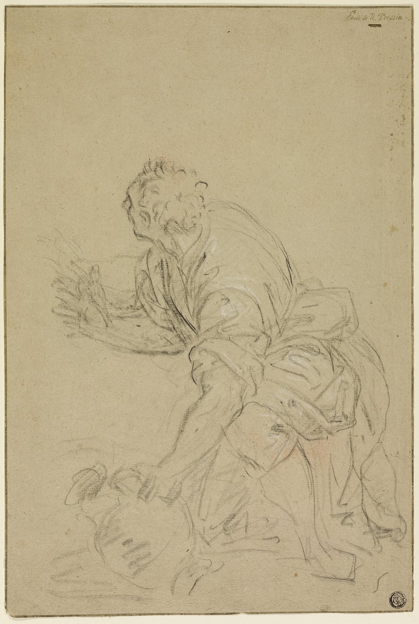 Man Kneeling With Jug (recto); Standing Man (verso) door Nicolas Poussin