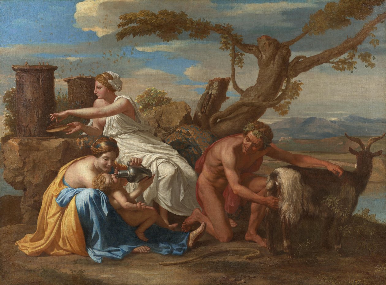 De jonge Jupiter gevoed door de geit Amalthea door Nicolas Poussin