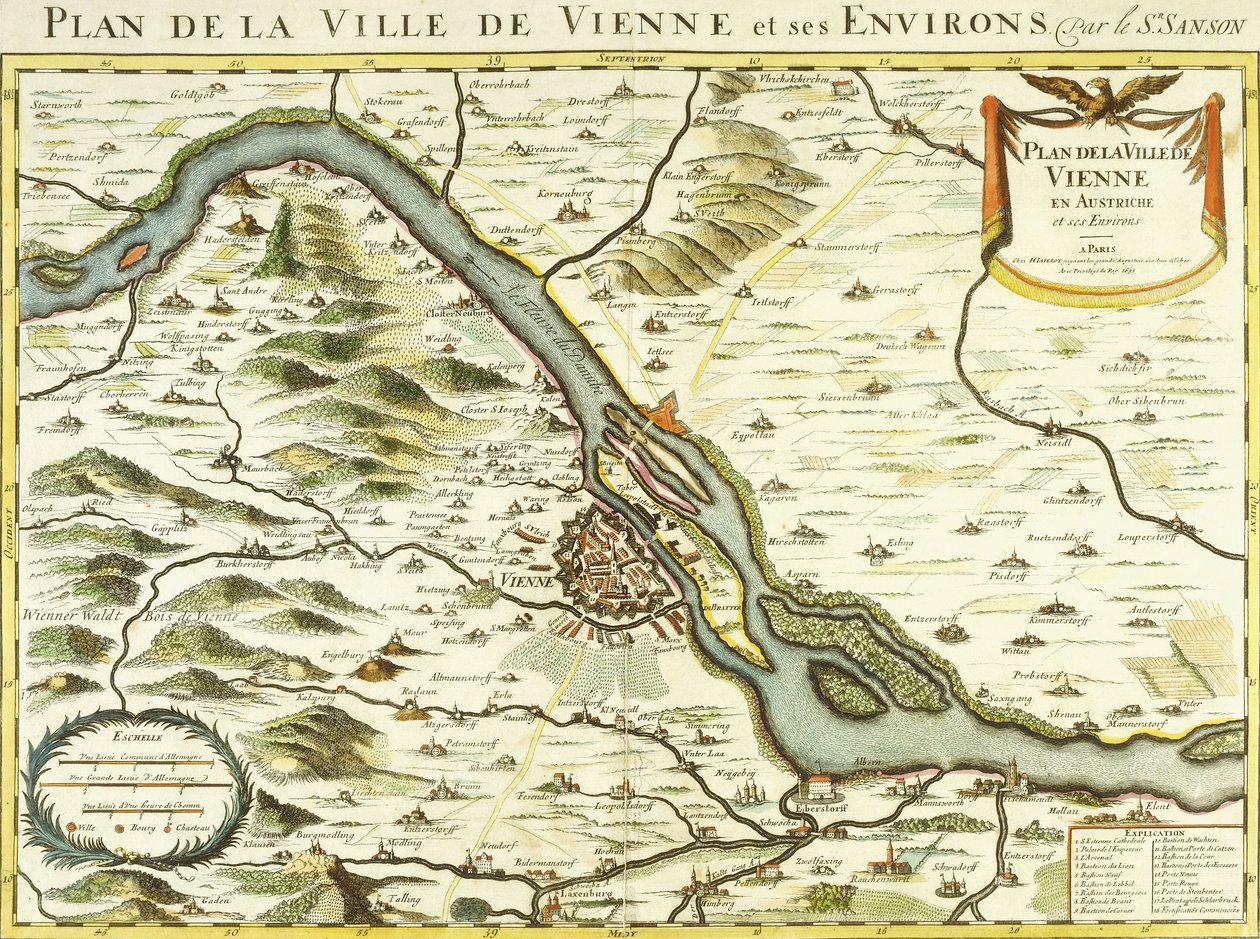 Kaart van de Stad Wenen, 1692 door Nicolas Sanson DAbbeville