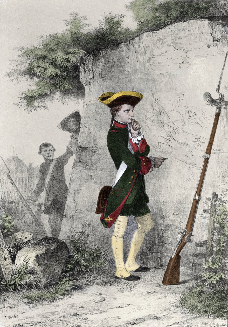 Napoleon I Bonaparte op de militaire school van Brienne in 1783. Gravure door Charlet, 19e eeuw door Nicolas Toussaint Charlet