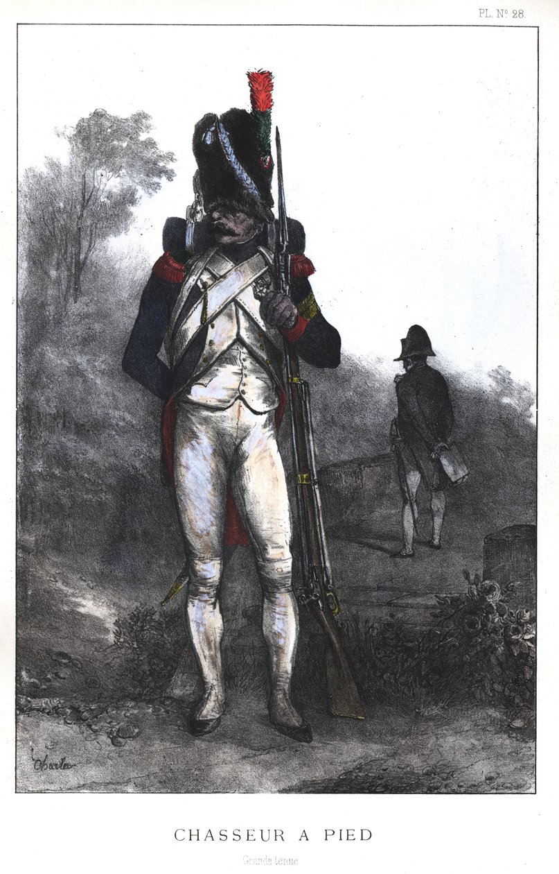 Napoleontische Oorlogen, Franse leger, Voetjager van de Keizerlijke Garde in volledige uitrusting, 1845 door Nicolas Toussaint Charlet