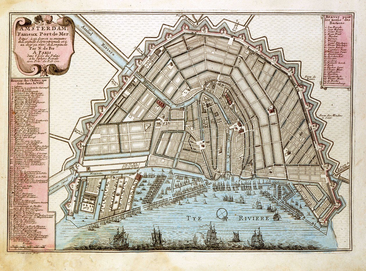 Kaart van Amsterdam. Atlas door Nicolas de Fer (1646-1720), Parijs 1700. door Nicolas de Fer