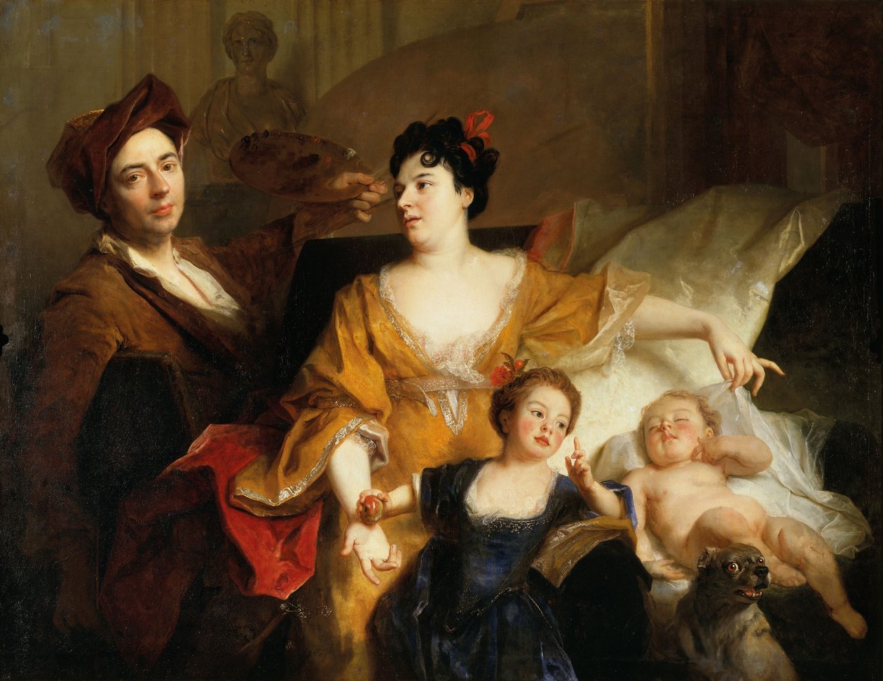 Zelfportret van de kunstenaar met zijn familie, ca. 1704 (olieverf op doek) door Nicolas de Largillière