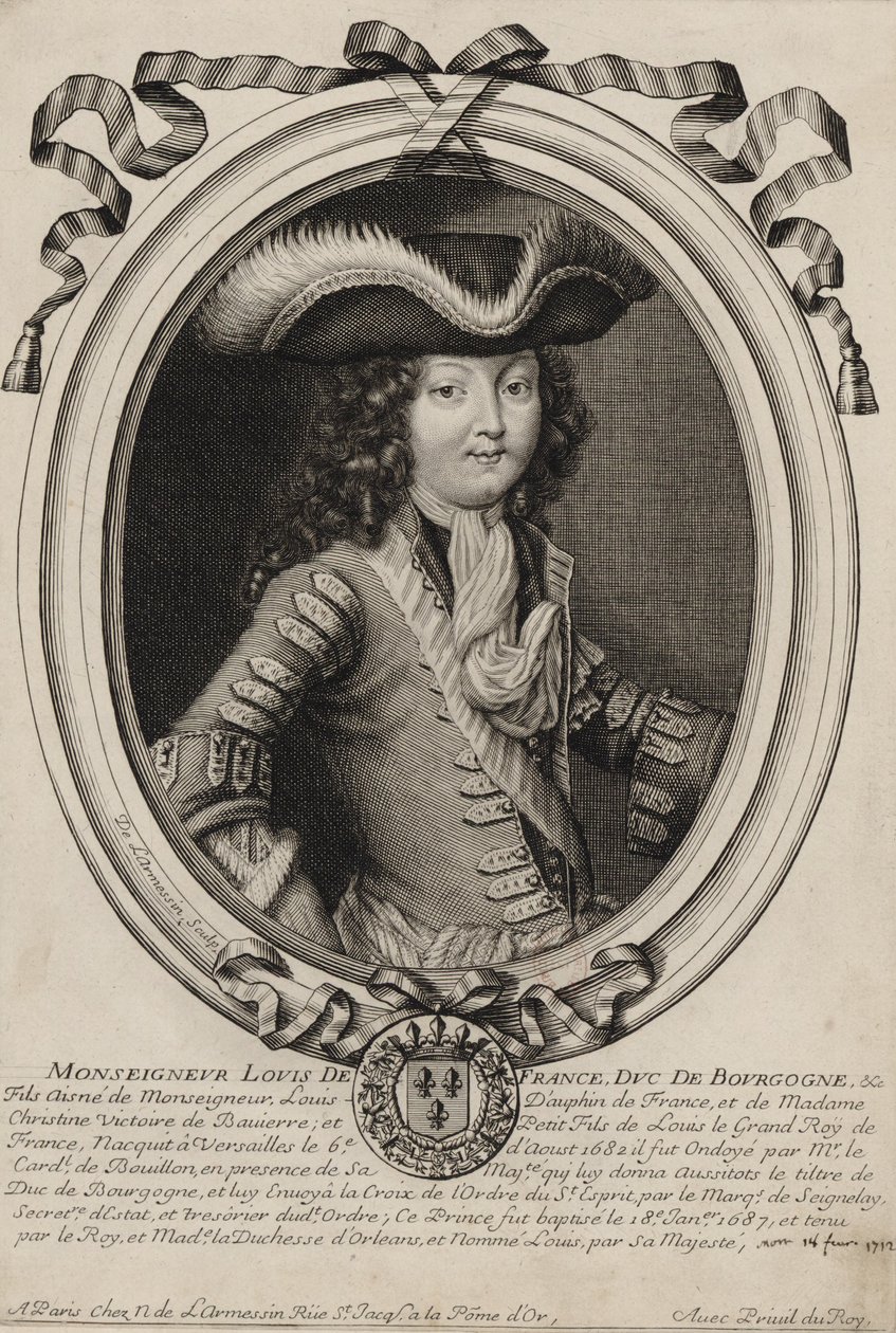 Gegraveerd portret van Lodewijk, hertog van Bourgondië (1682-1712) door Nicolas de Larmessin