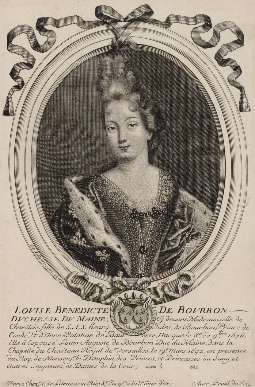 Gravure van Louise Bénédicte de Bourbon (hertogin van Maine), door Nicholas de Larmessin uit Parijs circa 1690 door Nicolas de Larmessin