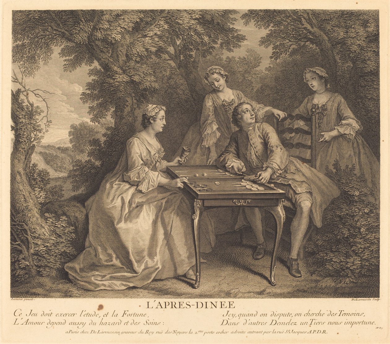 Het namiddageten door Nicolas de Larmessin IV after Nicolas Lancret
