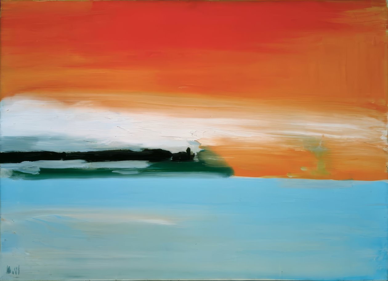 Spoorweg aan zee, zonsondergang door Nicolas de Staël