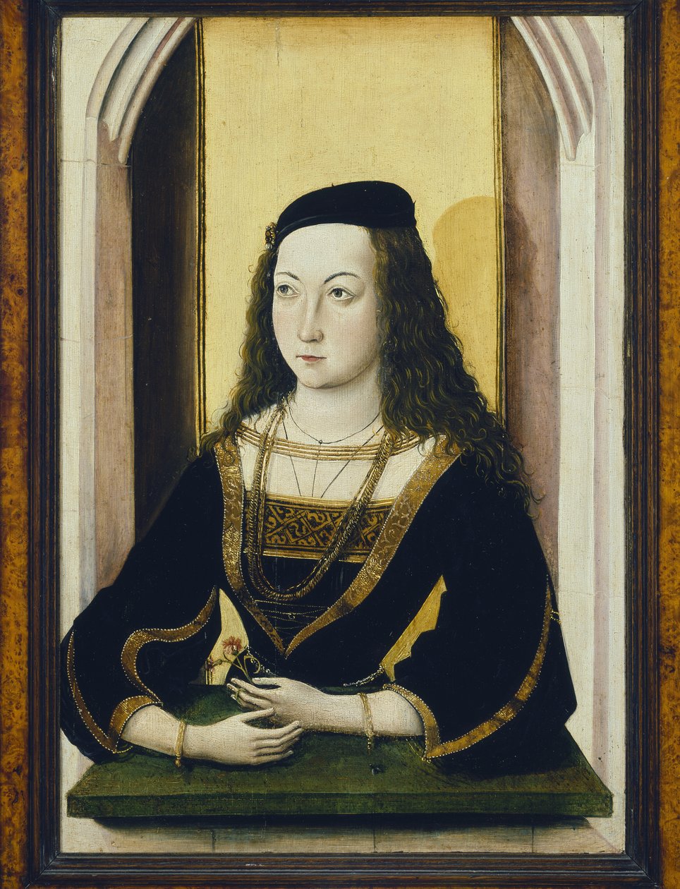 Portret van een jonge vrouw met een bloem door Nicolaus Alexander Mair von Landshut
