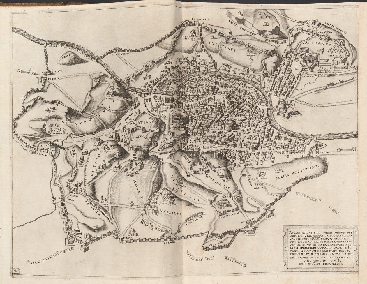 Topografische kaart van het oude Rome door Nicolaus Beatrizet