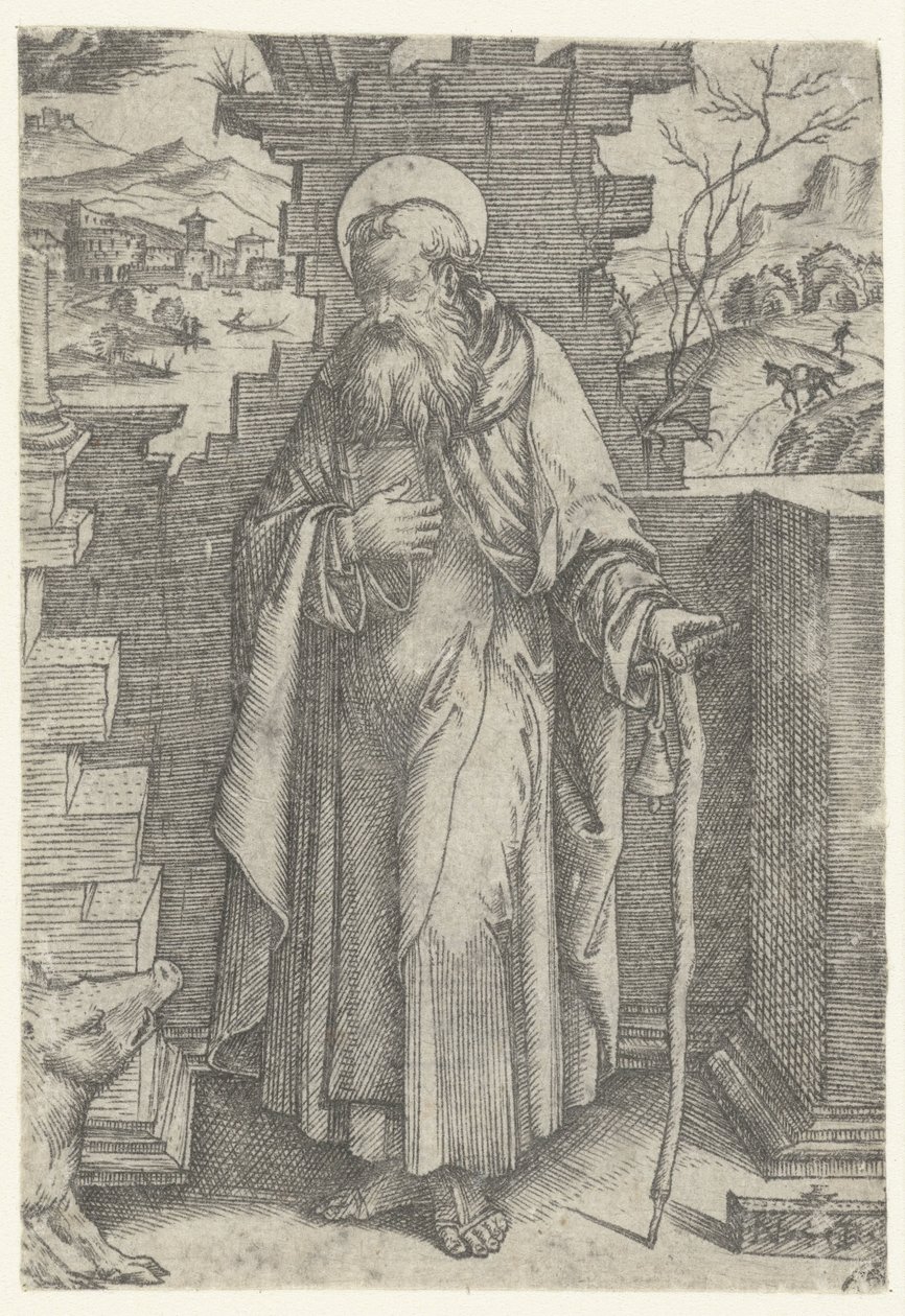 Heilige Antonius de Grote met taukruis en varken door Nicoletto da Modena