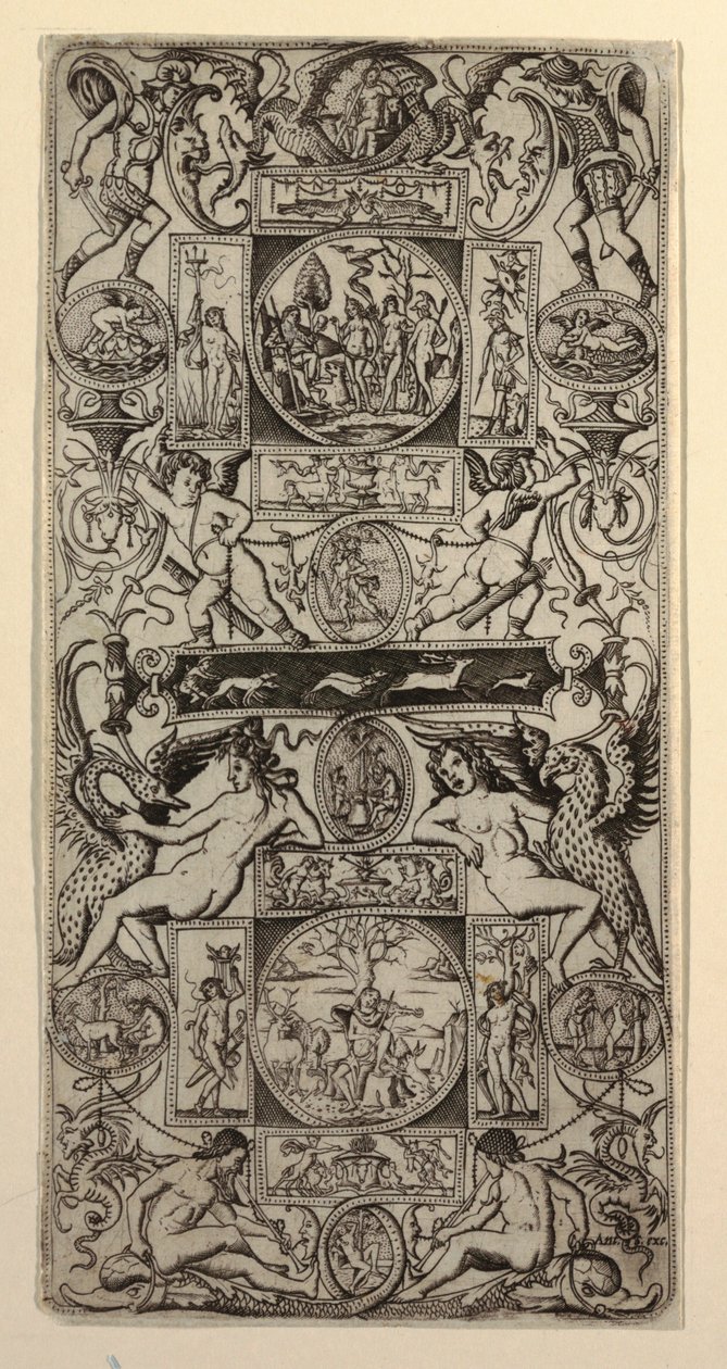 Ornamentpaneel met Orpheus en het Oordeel van Parijs door Nicoletto da Modena