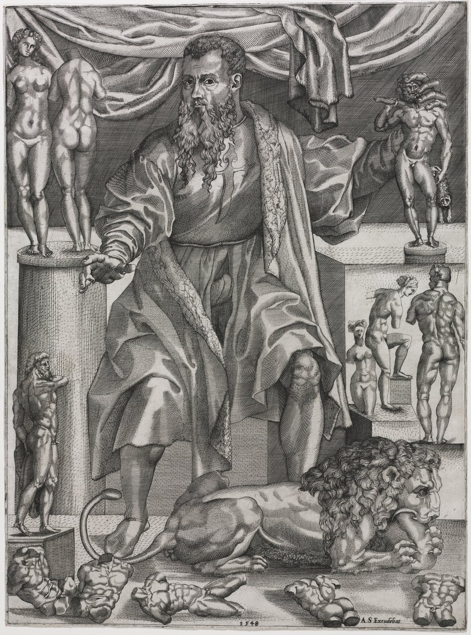 Portret van Baccio Bandinelli met Leeuw door Nicolo della Casa