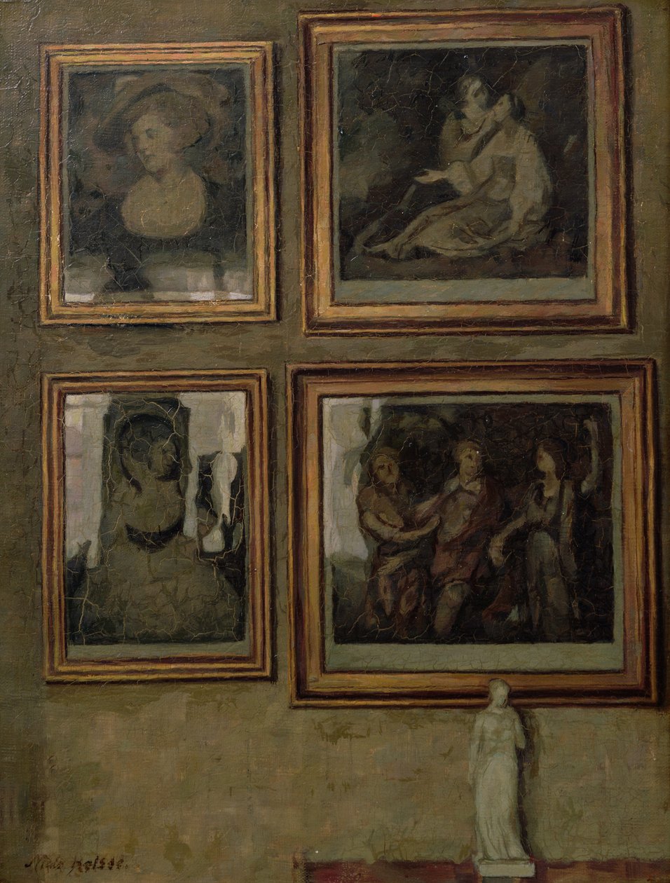 Interieur met Schilderijen en een Beeldje door Niels Holsoe