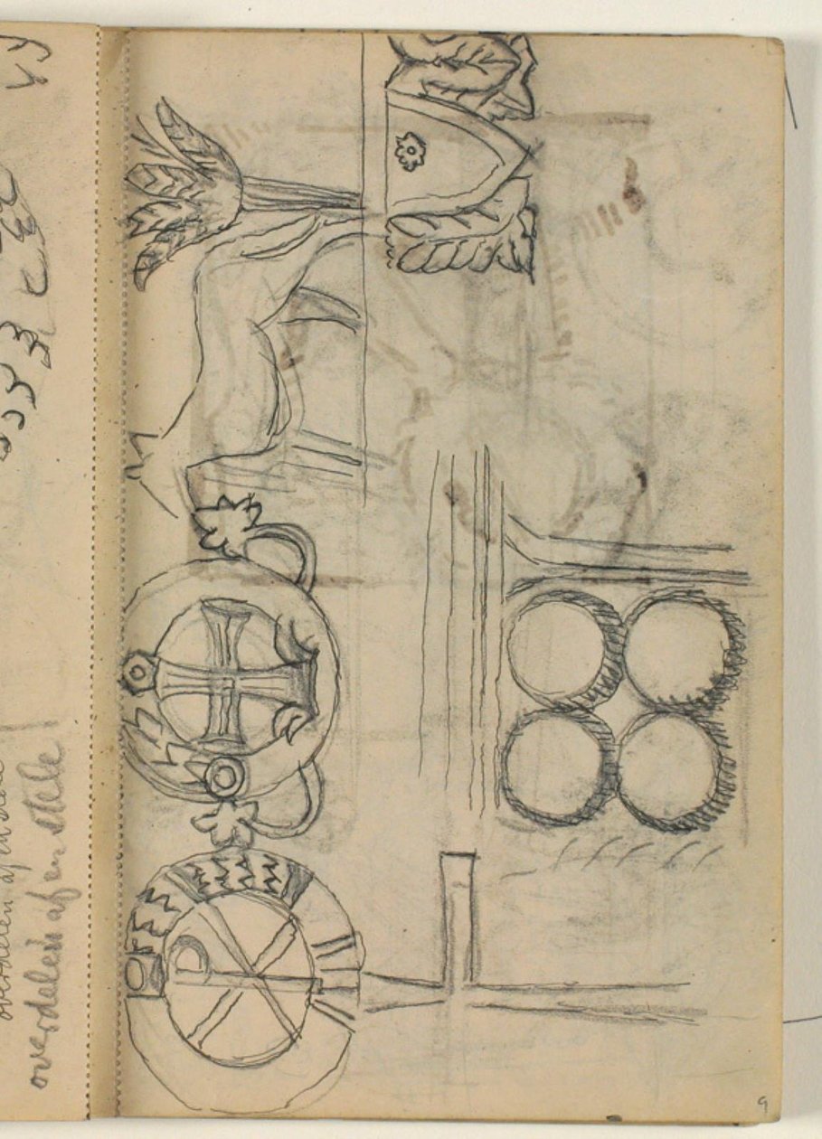 Studies van verschillende grafmonumentenornamenten door Niels Larsen Stevns