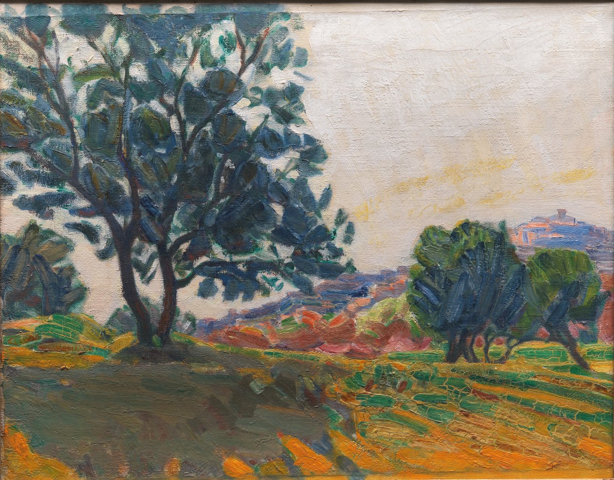 De olijfboomgaard. Met Cagnes op de achtergrond. Tegen het licht door Niels Larsen Stevns