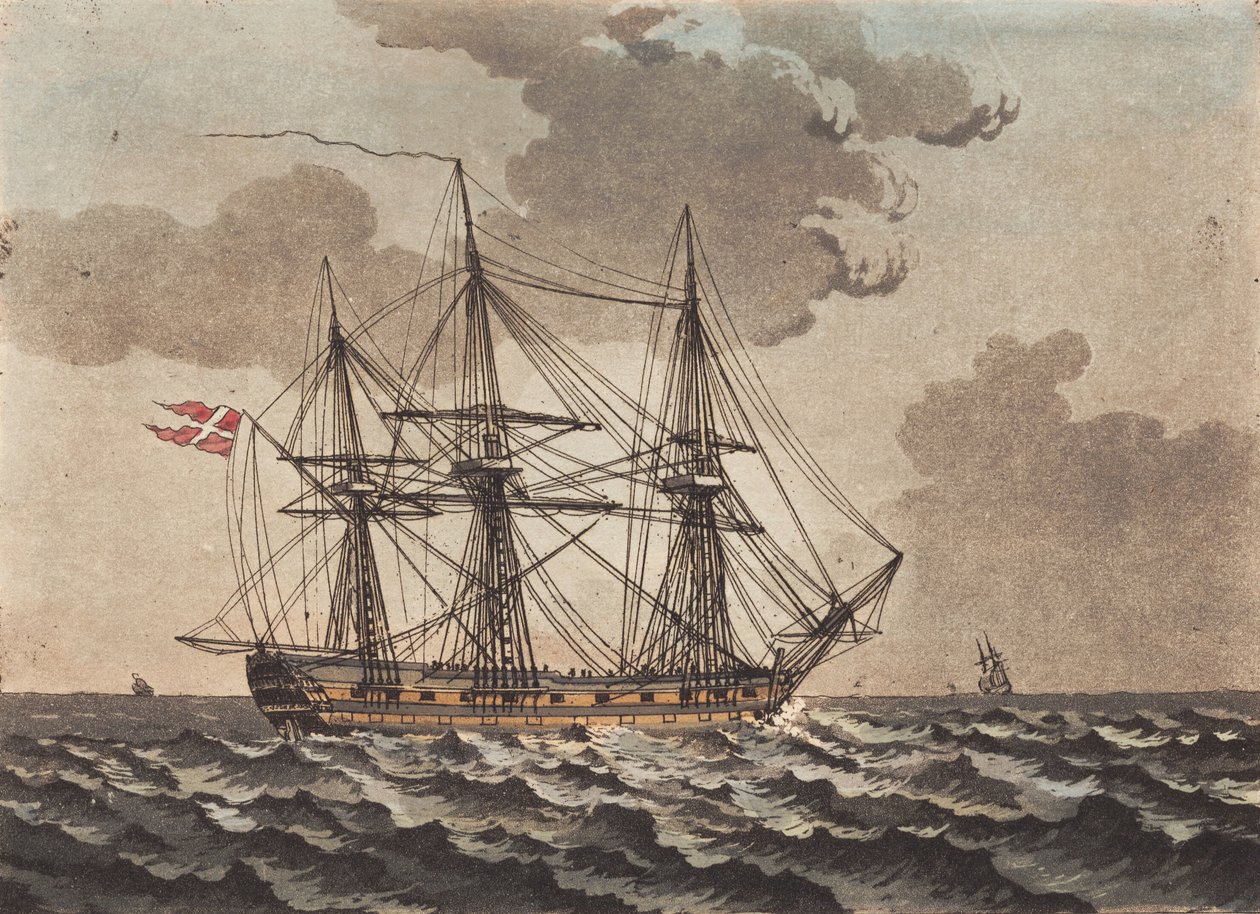 Een oorlogsschip voor anker in een storm door Niels Truslew