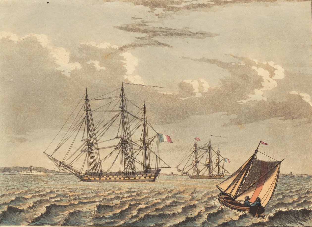 Franse Oorlogsschepen voor Anker, en een Boot die Kruist door Niels Truslew