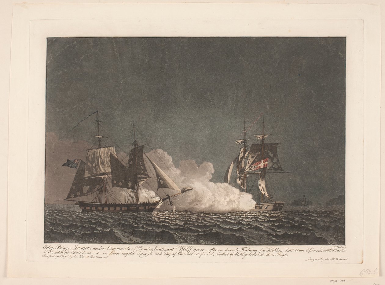 De strijd tussen de brik Lougen en een Engelse brik, 14 maart 1808 door Niels Truslew