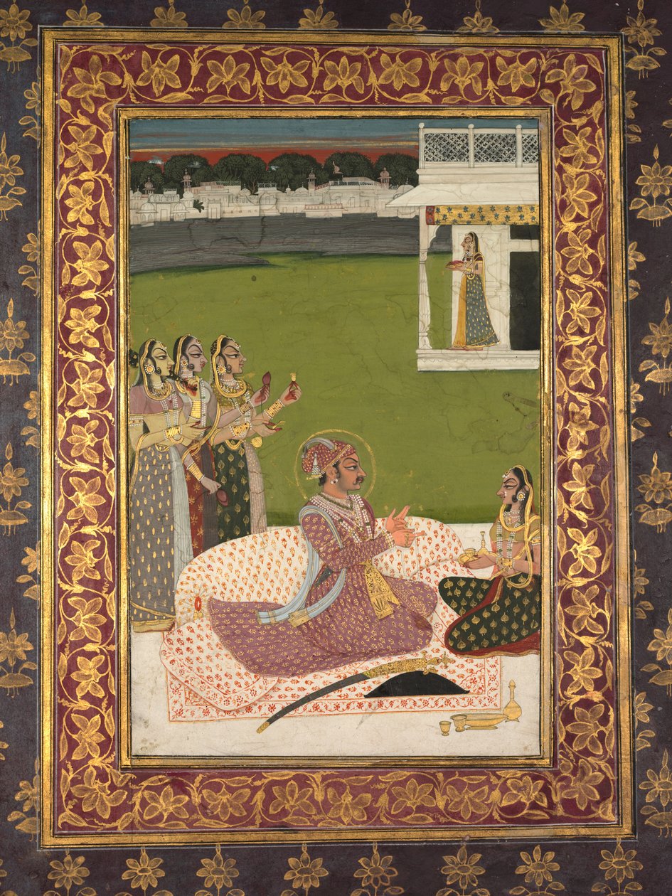 Portret van Maharaja Savant Singh met partner, Bani Thani, midden 1700s door Nihal Chand