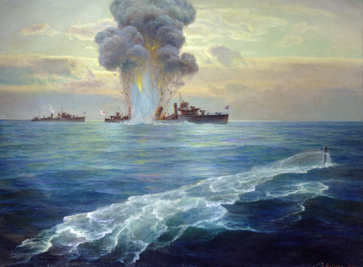 Britse torpedobootjager Vittoria getorpedeerd door de Bolsjewistische onderzeeër Pantera bij het eiland Seiskari op 1 september 1919, 1939 door Nikolai Evlampievich Bublikov