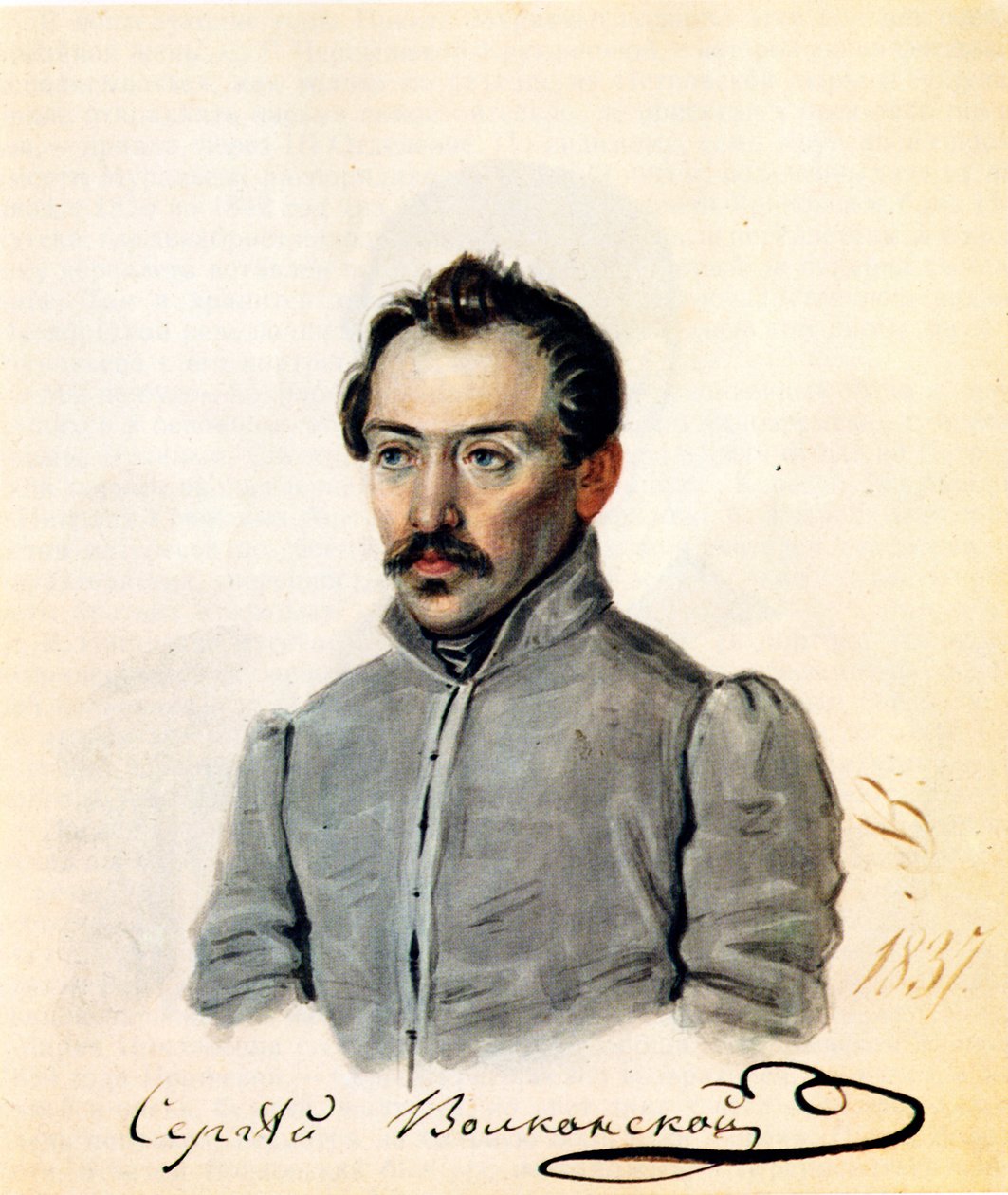 Portret van Decembrist graaf Sergey Volkonsky 1788-1865, 1837 door Nikolai Alexandrovich Bestuzhev