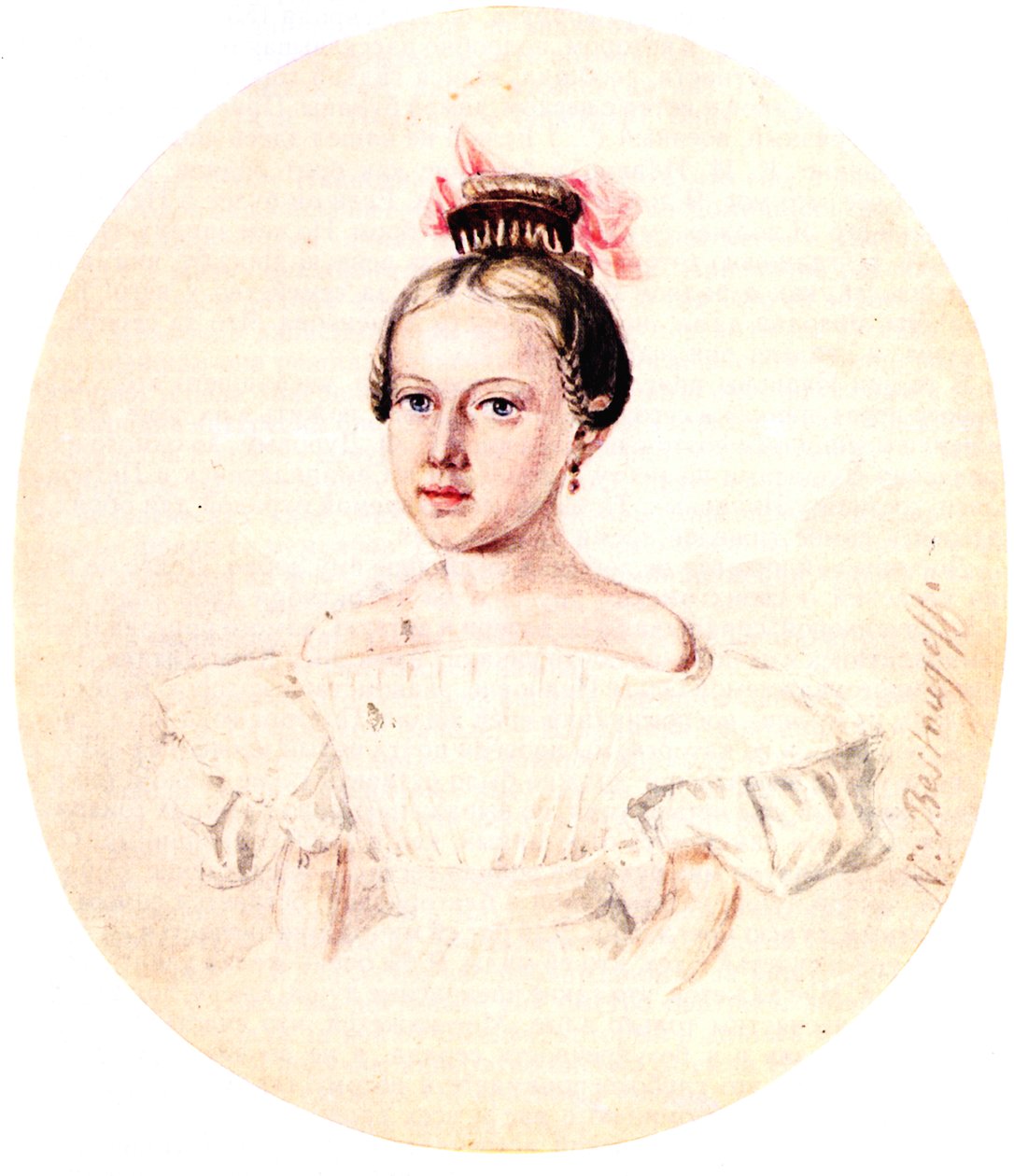 Portret van Olga Annenkova, dochter van Decembrist Iwan Annenkow, 1836 door Nikolai Alexandrovich Bestuzhev