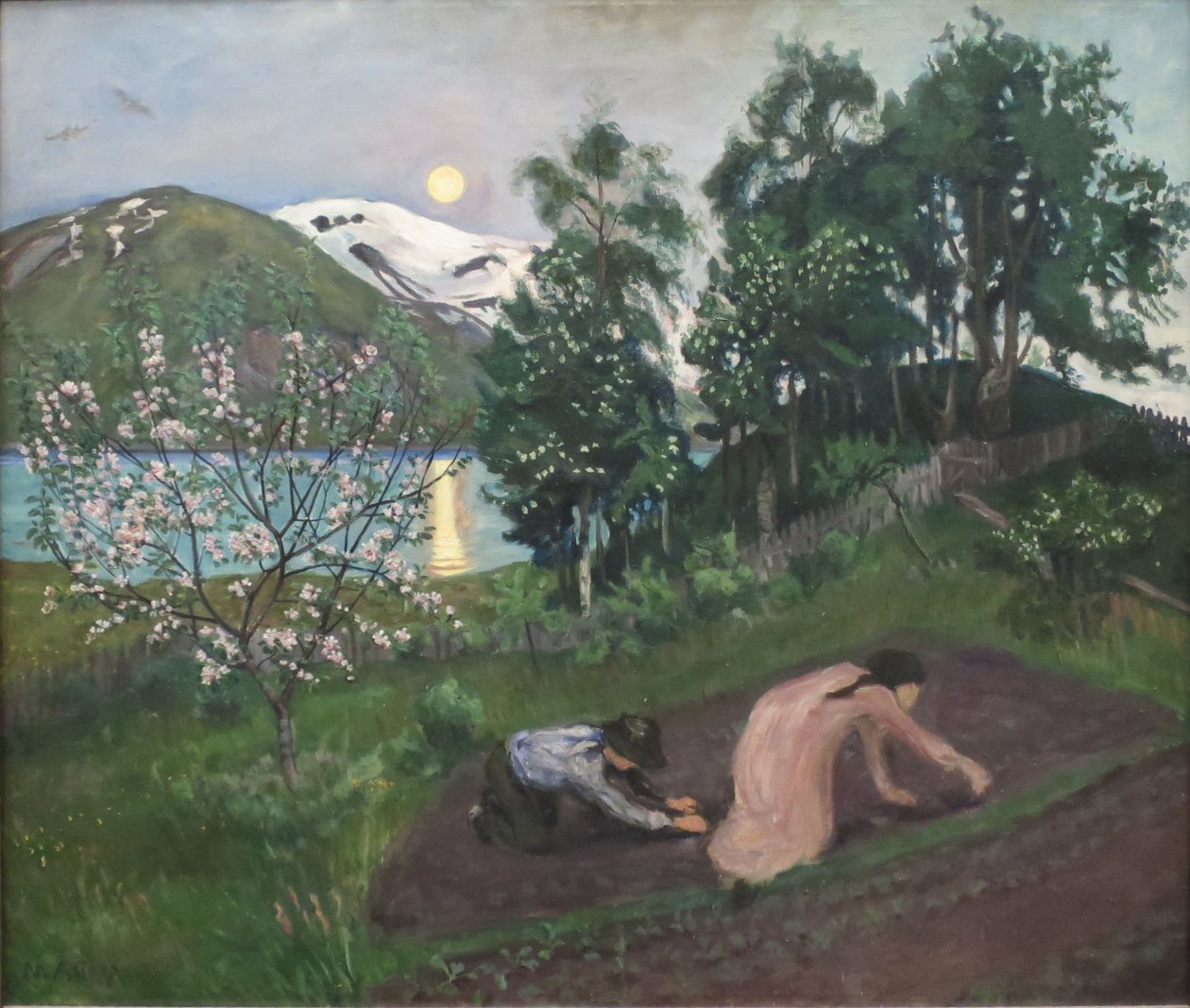 Noors Bokmål:  Vårnatt i hagen Nacht in de lente door Nikolai Astrup