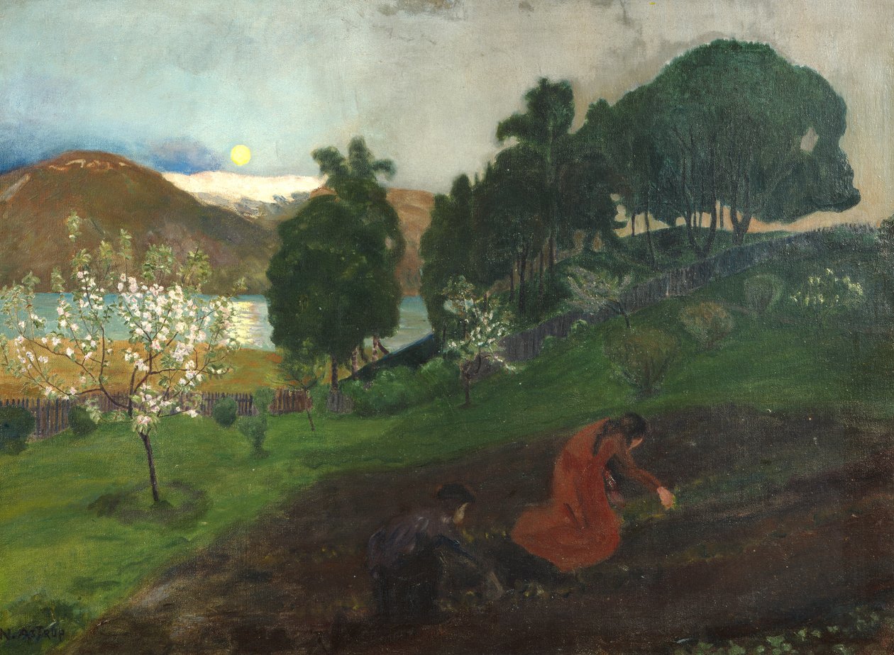 Lentenacht in de tuin (Nachtwerk in de tuin) door Nikolai Astrup