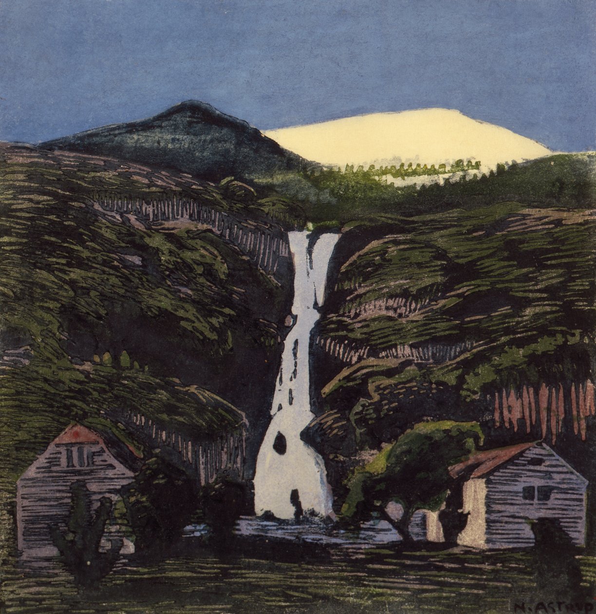 Waterval en gletsjer door Nikolai Astrup