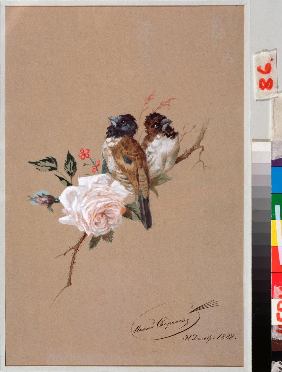 Twee vogels op een roos door Nikolai Egorevich Sverchkov