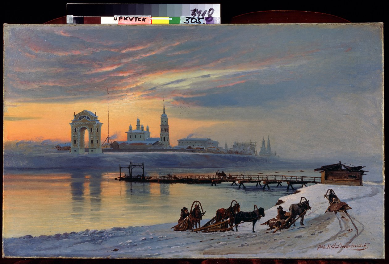 Uitzicht op de Angara-rivier in Irkoetsk, Siberië door Nikolai Florianovich Dobrovolsky