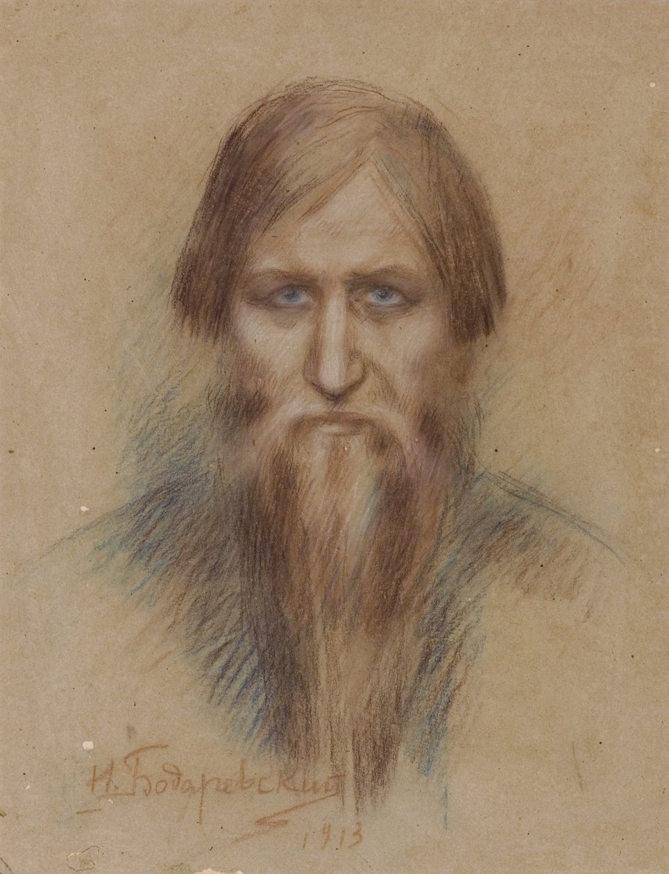 Portret van de Russische mysticus Grigory Rasputin 1869-1916, 1913 door Nikolai Kornilovich Bodarevsky