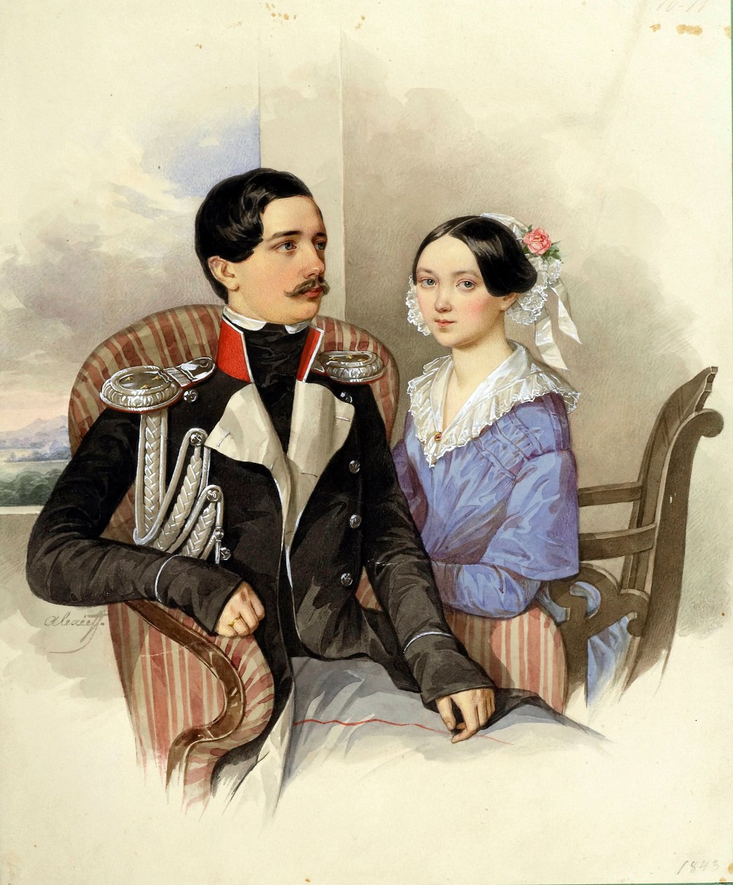 Portret van graaf Jakov Karlovich Sievers en gravin Vera Mikhaylovna door Nikolai Mikhailovich Alexeyev
