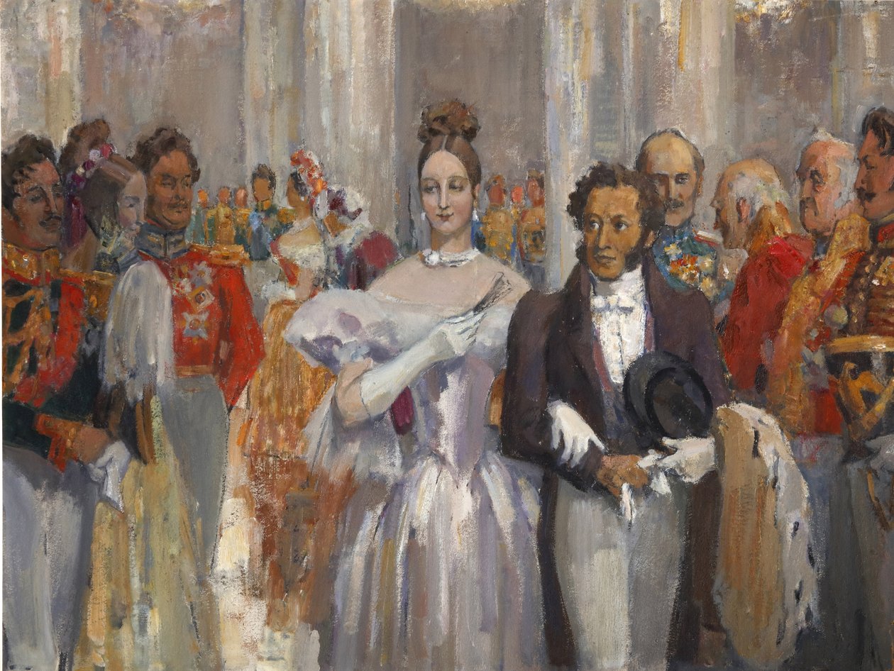 Alexander Pushkin met zijn vrouw op het bal door Nikolai Pavlovich Ulyanov
