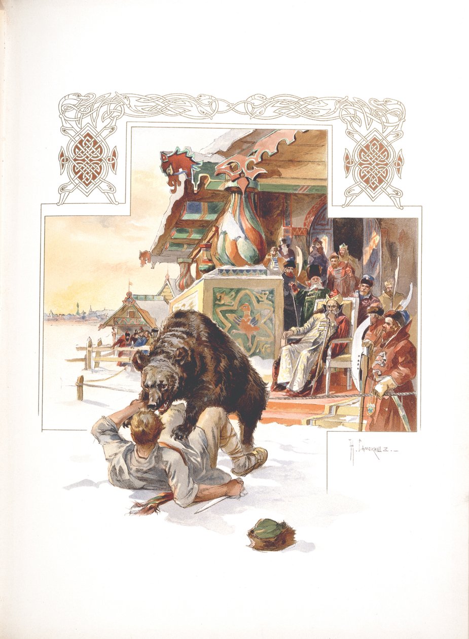 Berengevecht. Illustratie voor De Groothertogelijke, Tsaristische en Keizerlijke Jacht in Rusland door N. Kutepov door Nikolai Semyonovich Samokish