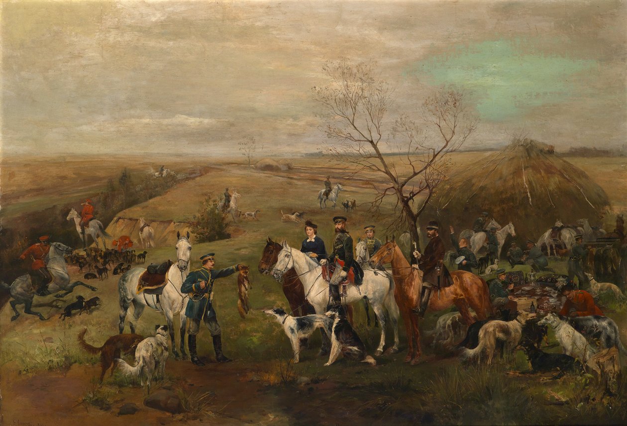 Jachtpartij met keizer Alexander III en keizerin Maria Feodorovna, 1880s door Nikolai Semyonovich Samokish