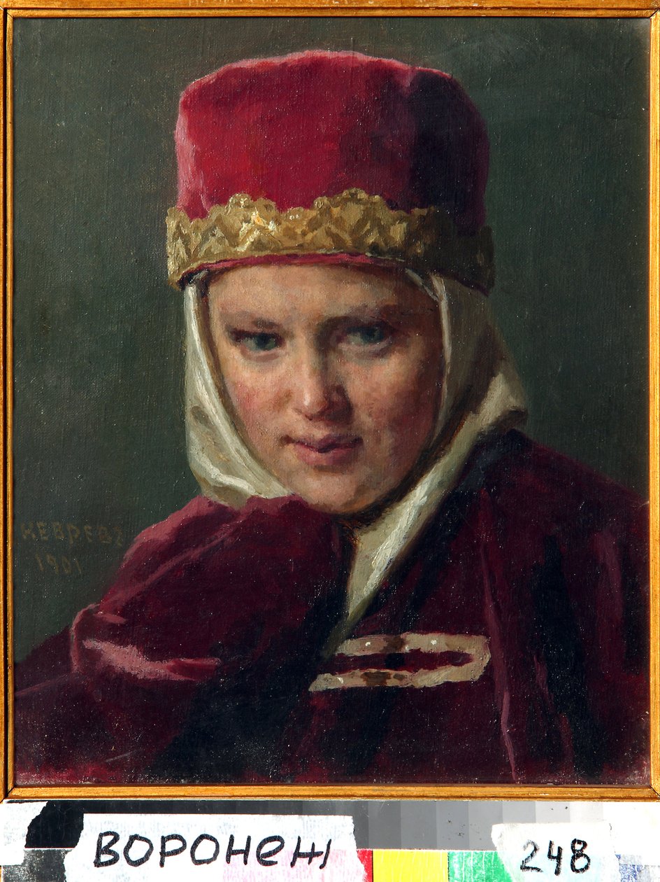 Boyarvrouw in traditionele Russische kleding door Nikolai Vasilievich Nevrev