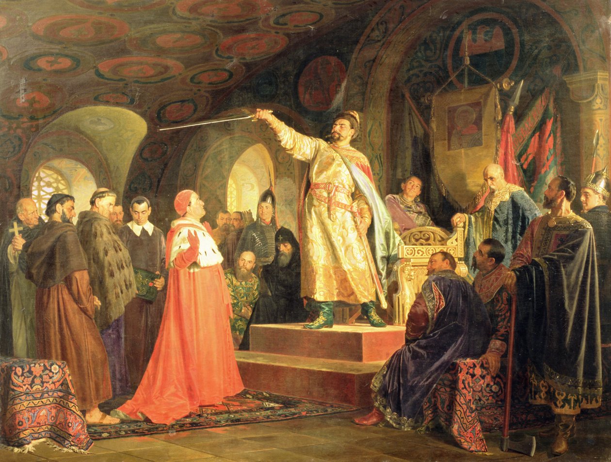 Prins Roman van Halych-Volhynia ontvangt de ambassadeurs van Paus Innocentius III door Nikolai Vasilievich Nevrev