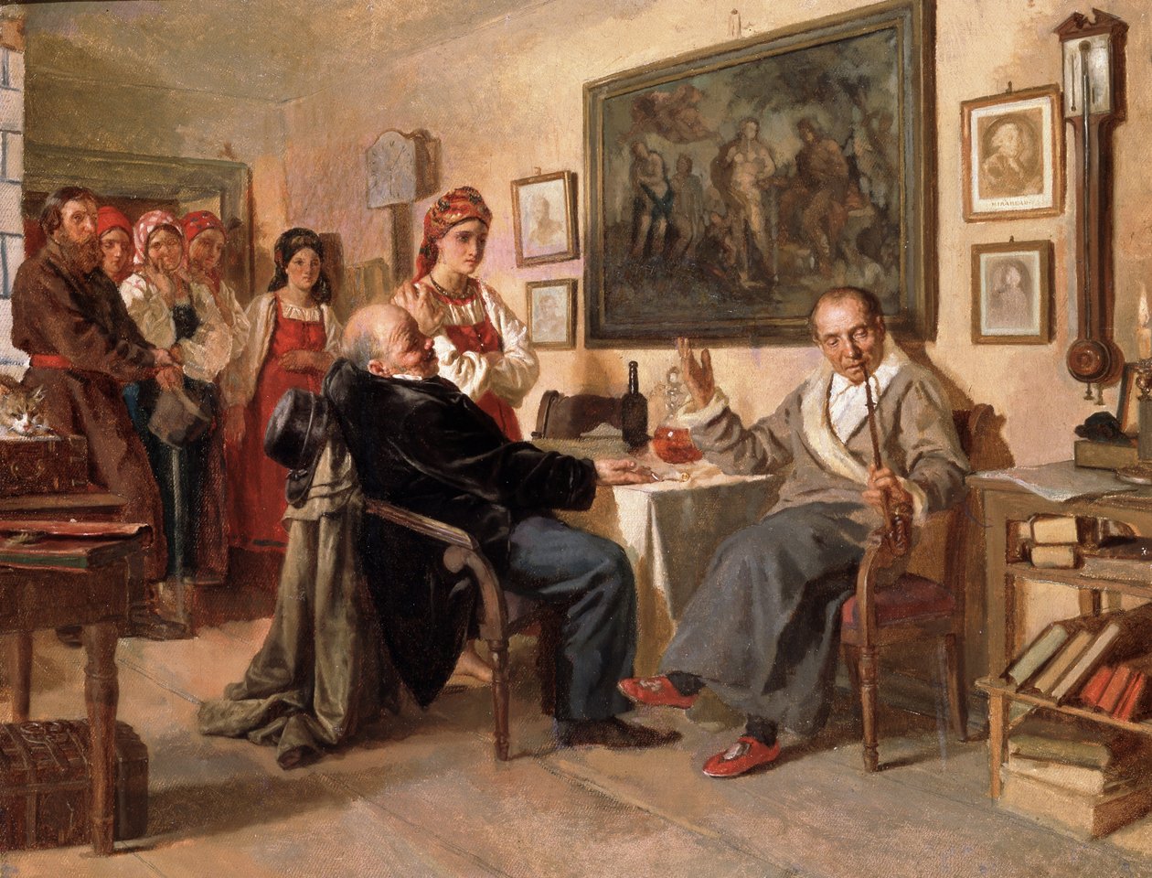 De markt. De verkoop van lijfeigenen door Nikolai Vasilievich Nevrev