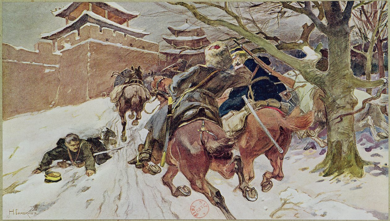 Cavaleriegevecht bij Mukden, 25 februari 1905. 1907 door Nikolaj Semenovic Samokis