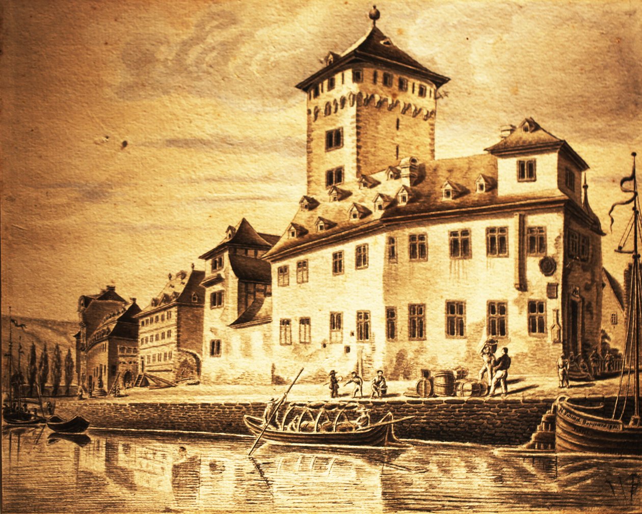 Het voormalige keurvorstelijke kasteel van Boppard in 1854 door Nikolaus Schlad