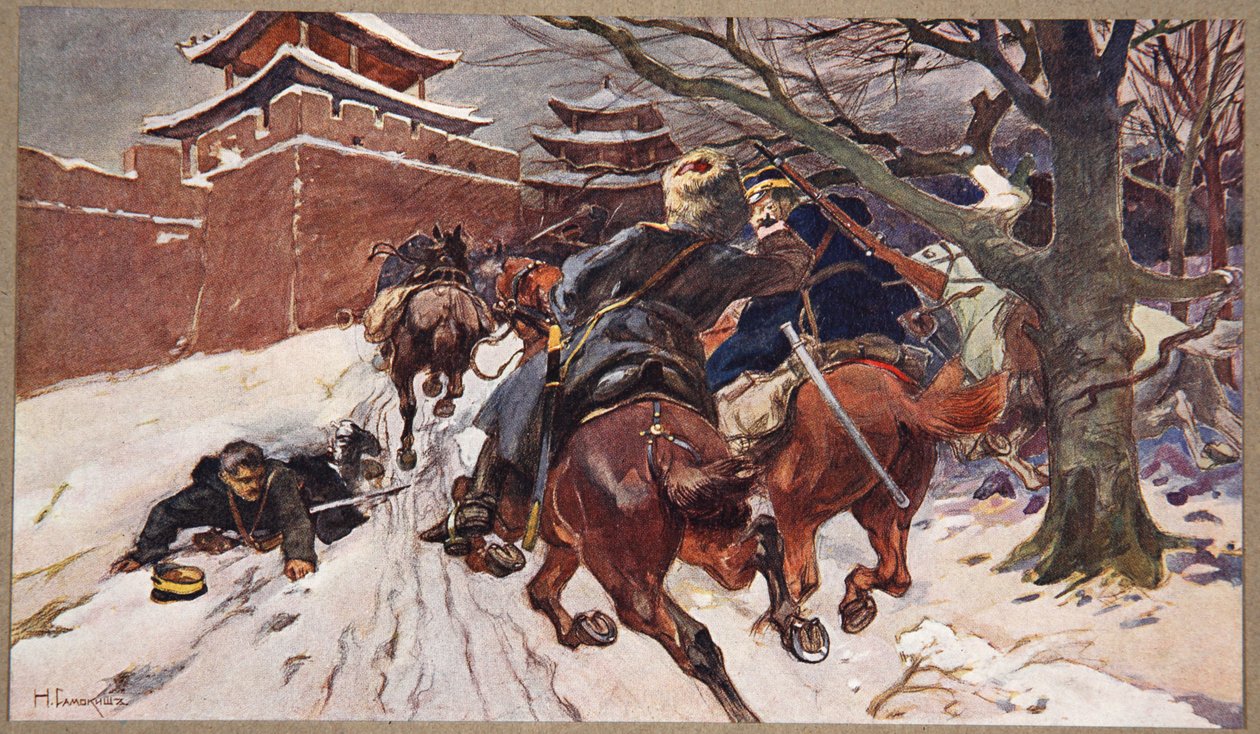 Cavaleriegevecht aan de rand van Moukden, illustratie uit 
