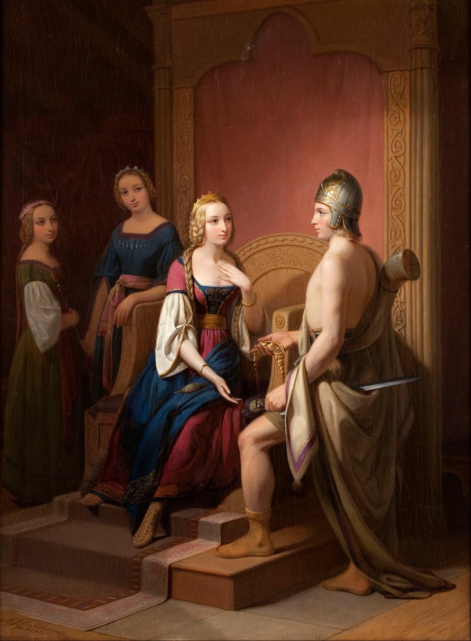 Heimdall geeft Brisingamen terug aan Freyja door Nils Blommer