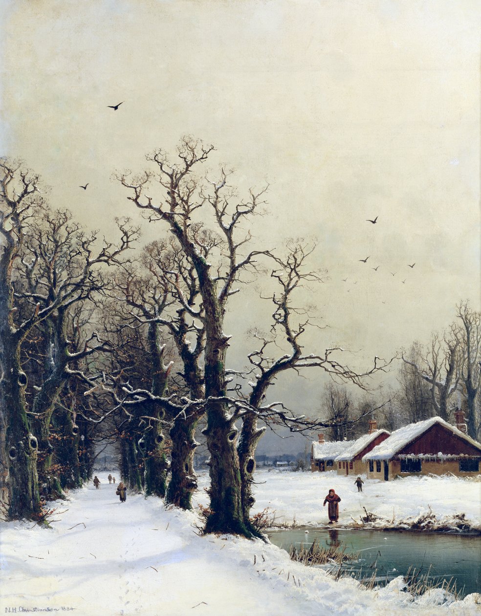 Winterscène, 19e eeuw door Nils Hans Christiansen